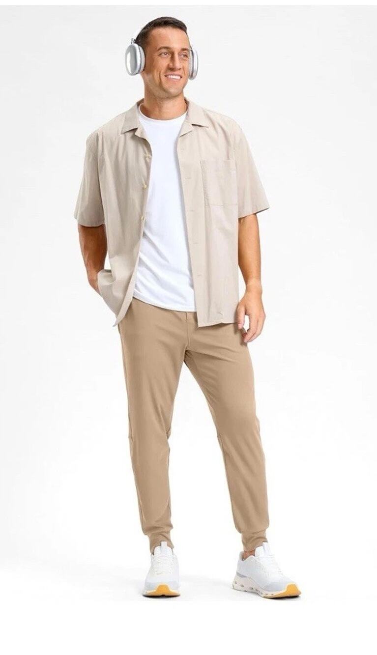 G.Gradual Jogger Pants Tan Athletic Zip Pocket Stretch Drawstring Men’s Size L